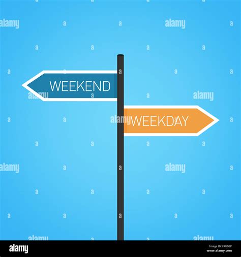 Weekend Vs Weekday Choice Road Sign Concept Flat Design Stock Photo