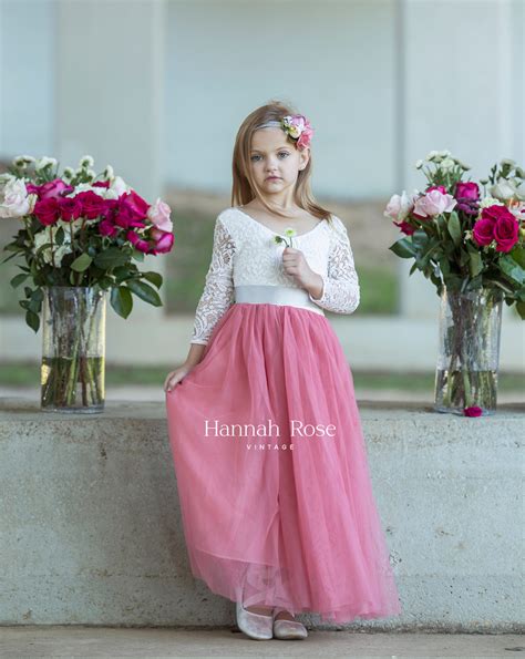 Dusty Rose Flower Girl Dress White Flower Girl Dress Tulle And Etsy