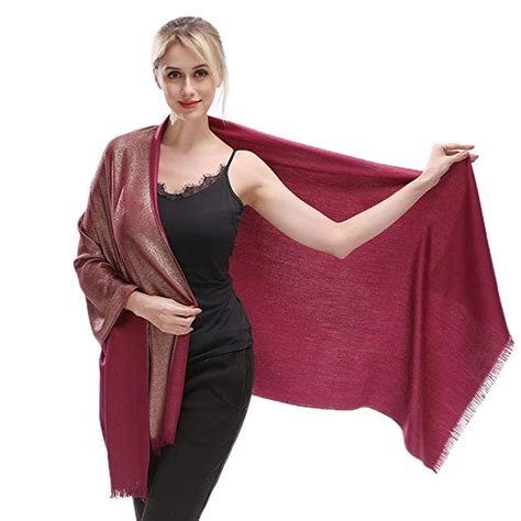 LMVERNA Women S Sparkling Metallic Soft Pashmina Shawls And Wraps Scarf