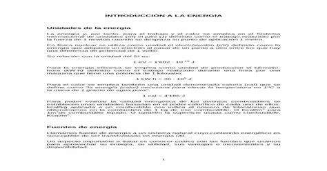 IntroducciÓn A La EnergÍa Unidades De La Energía · Pdf Filesabemos Que La Materia Es Una Forma