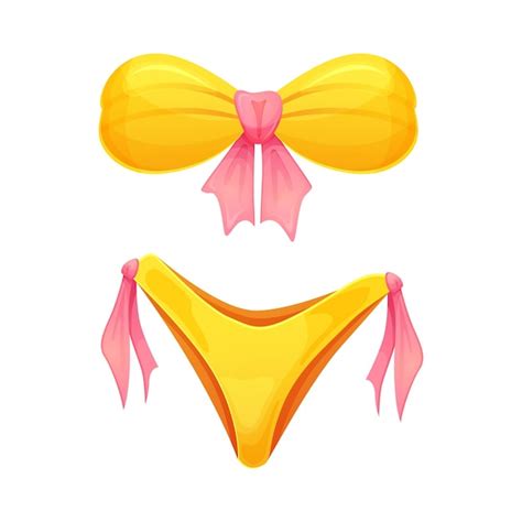 Premium Vector Women S Swimsuit Bikini In Yellow Color With Pink Tie Cartoon Style Summer Time