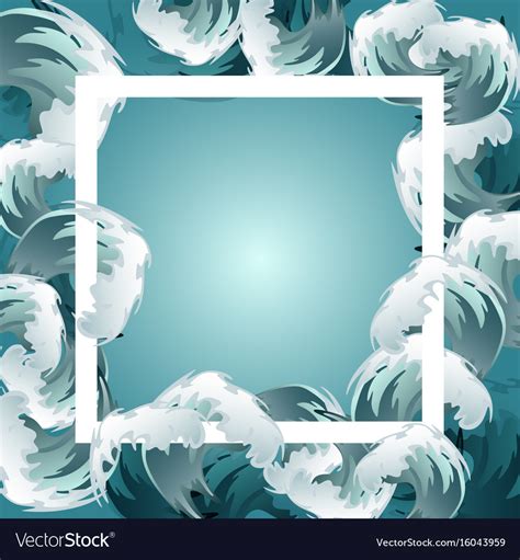 Sea Blue Water Wave Frame Ocean Border Background Vector Image