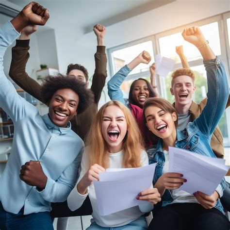 Premium Ai Image Cheerful Team Of Students Passed The Exam