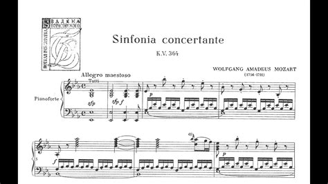 W A Mozart Sinfonia Concertante For Violin And Viola K364 Score