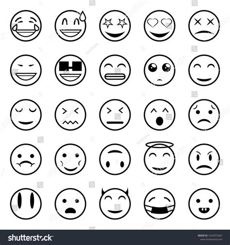 Set Outline Emoticons Emoji Emoji Faces Vetor Stock Livre De Direitos