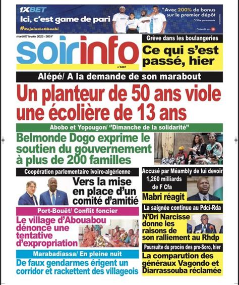 Titrologie 7 février 2023 revue de la presse ivoirienne procès en