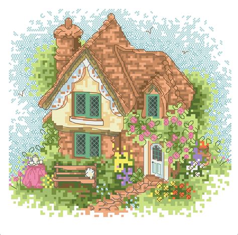 Digital Vintage Cross Stitch Pattern House Village Engli Inspire