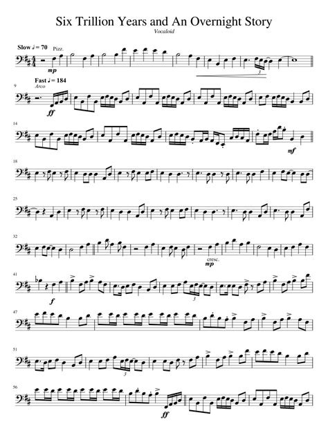 Vocaloid Six Trillion Years And An Overnight Story Sheet Music For Cello Solo