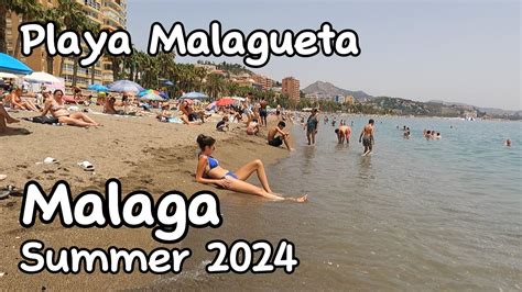 4K Malaga City Spain Beach Walk Playa Malagueta Summer 2024 Costa