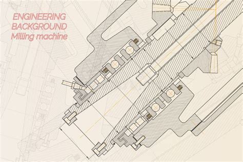 Mechanical Engineering Drawings On Light Background Milling Machine