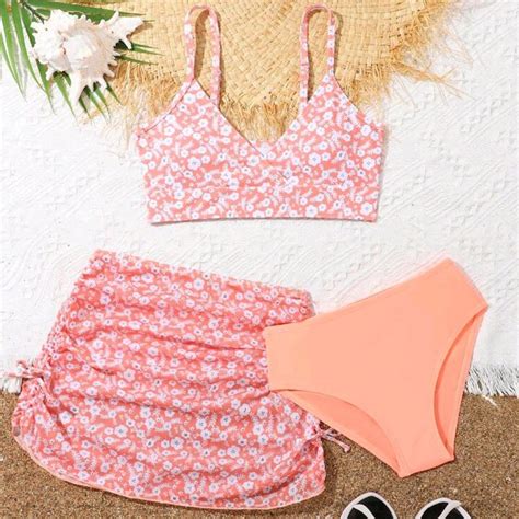 ASFGIMUJ Swimsuits For Girls Teens Leaf Flower Swimwear Casual Printed Split Bikini Piece With