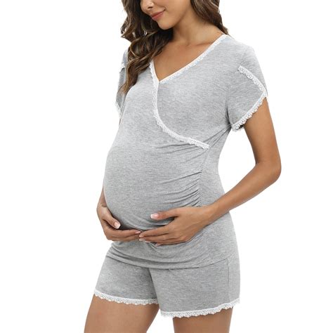 Xmarks Womens Maternity Modal Pajamas Set Nursing Pjs For Breastfeeding Short Sleeve V Neck