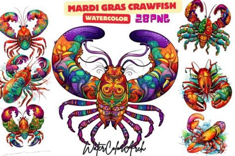 Mardi Gras Crawfish Sublimation Clipart Graphic By Watercolorarch