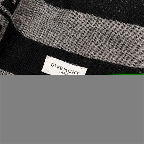 Givenchy White Grey Stripe Wool Givenchy Logo Scarf My Luxury Bargain