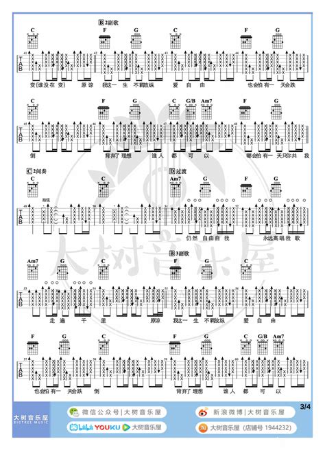 海阔天空吉他谱 黄家驹 C调吉他弹唱谱 琴谱网