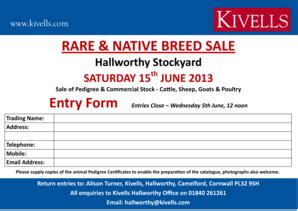 Fillable Online Rare Breed Entry Form Web Pub Kivells Fax Email Print