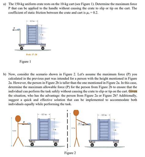 Solved A The 150 Kg Uniform Crate Rests On The 10 Kg Cart See Figure