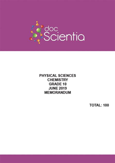 Gr10 Physical Sciences Chemistry Paper June 2019 Memo