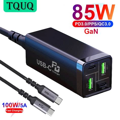 TQUQ 85W GaN 충전기 USB C 전원 어댑터 4 포트 PD 65W PPS 45W 20W QC3 0 MacBook