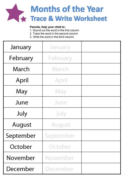 Months Of The Year Writing Practice