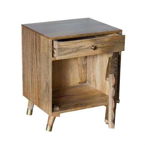 Square Sheesham Wood Brown Wooden Bedside Table With Storage At Rs