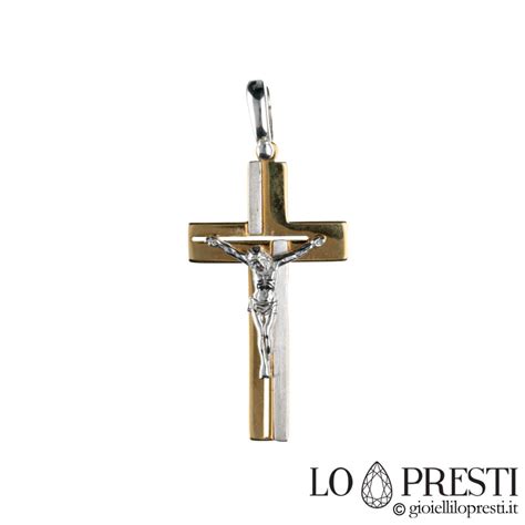 Croce Con Cristo In Oro Bianco E Giallo Kt Design Moderno