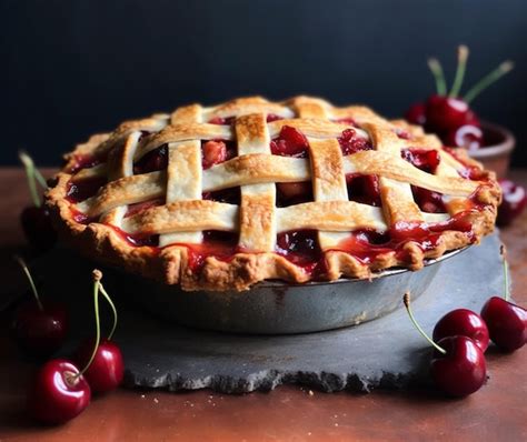 Premium Ai Image A Delicious Cherry Pie With A Lattice Crust