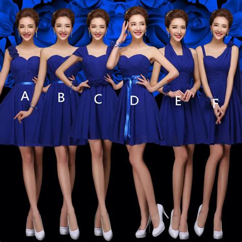 Royal Blue Chiffon Short Bridesmaid Dress With Flower 2019 Knee Length Wedding Party Dresses