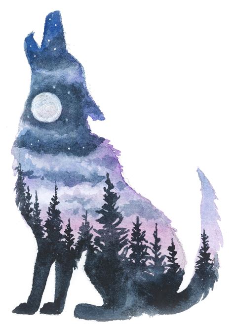 Watercolor Wolf Silhouette Print - Etsy