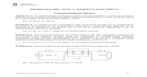 Problemas Del Tema 3 MÁquinas ElÉctricas Transformadores