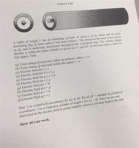 Solved Gauss's Law of length L has an insulating cylinder of | Chegg.com