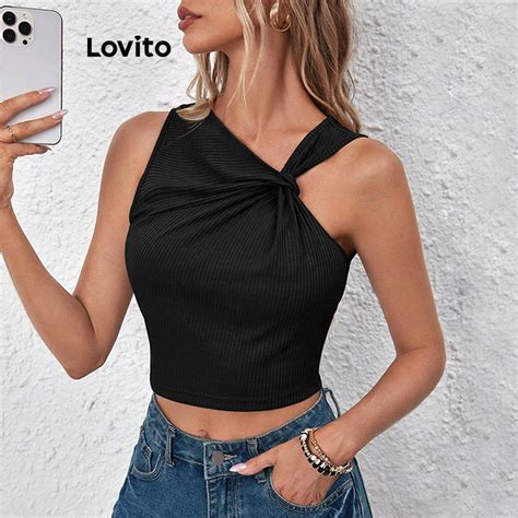 Lovito Women Casual Plain Asymmetrical Tank Top Lnl Shopee