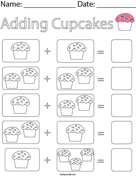 Adding Cupcakes Math Worksheet Twisty Noodle