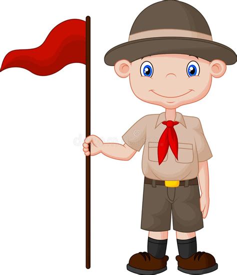 Scout Boy With Red Flag Dressed In Uniform A Colorful Character Stock