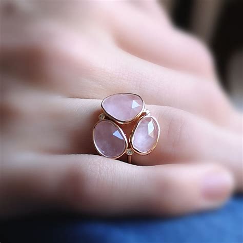 Bague Fleur Quartz Rose Cr Atrice De Bijoux