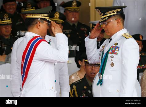 Retiring Philippine Armed Forces Chief Gen Eduardo Ano Left And New