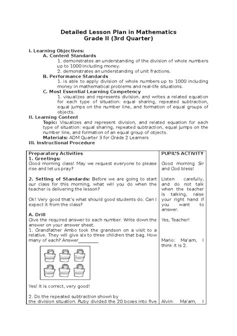 Lesson Plan For Elementary Math