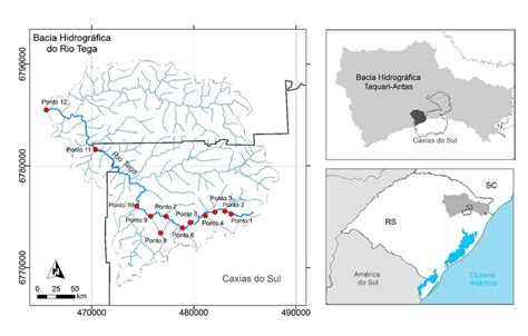 Localização da Bacia Hidrográfica do Rio Tega e os Pontos de Amostragem