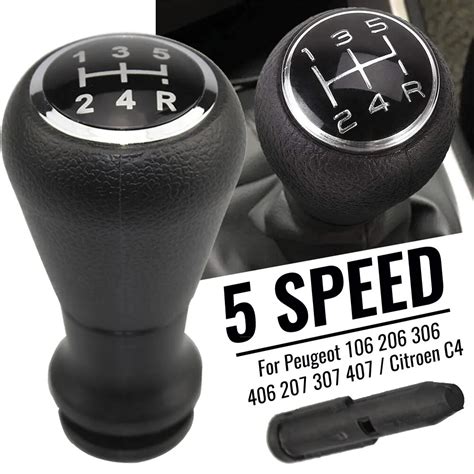 5 Speed Car Manual Gear Shift Knob Sleeve Adapter Lever For Peugeot 106