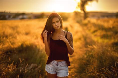 face brunette outdoors looking at viewer Martin Kühn long hair