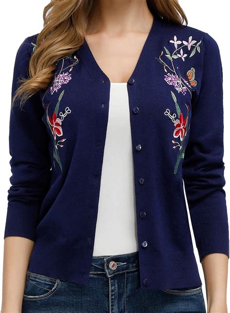 Grace Karin Womens Lightweight Embroidery V Neck Cardigan