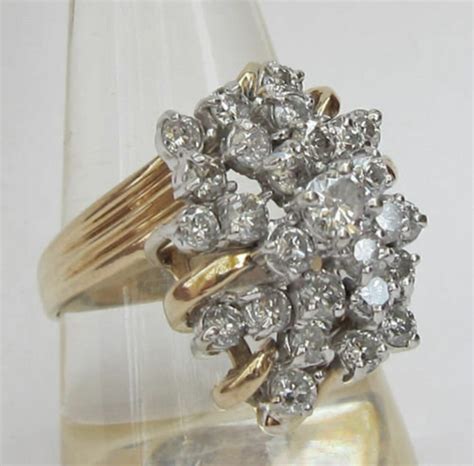 Huge 3 00 Carat Diamond Waterfall Cluster Cocktail Ring 14K Etsy