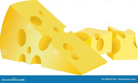 Pieces Of Yellow Cheese With Holes Vector Illustration Isolated On