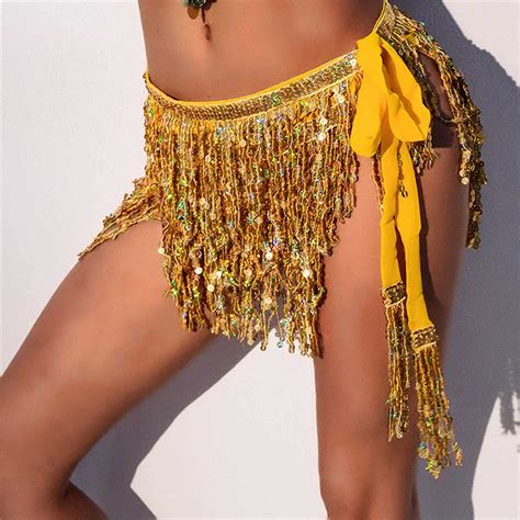 Sttiafay Tassel Sequins Belly Dance Skirt Gold Fringe Belly Dance Hip