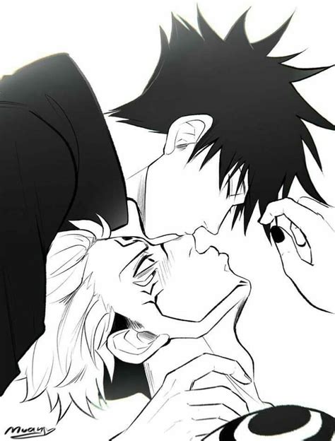 Two Anime Characters One Is Kissing The Other Has Black Hair And White