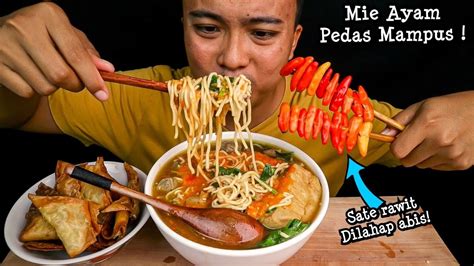 Mukbang Indonesia Mie Ayam Super Pedas Dengan Sate Rawit Mukbang