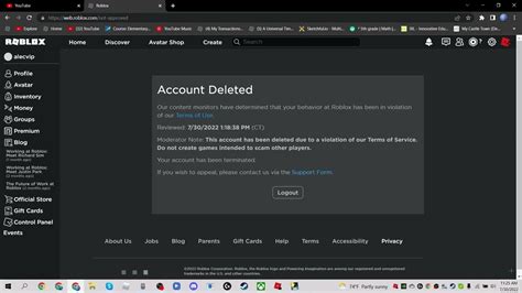 My Account Got Terminated In Roblox YouTube