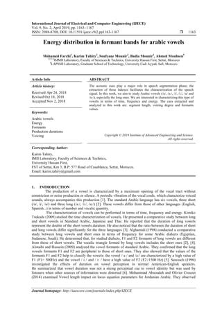 Energy Distribution In Formant Bands For Arabic Vowels Pdf