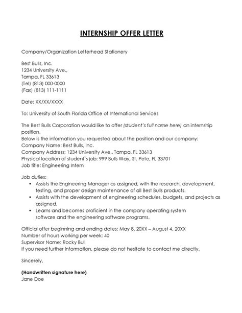 Best Internship Offer Letter Examples Free Templates