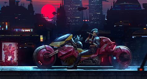 Red Cyber Punk Bike Artist Artwork Cyberpunk Artstation Hd